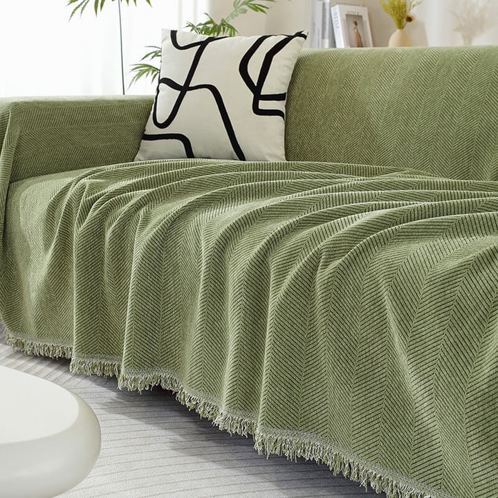 Lisslune | Chenille Blanket Herringbone Tassel Couch Cover