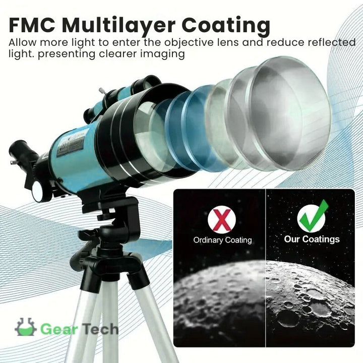 Lisslune | Professional Astronomical Telescope | 70mm Aperture, 300mm Focal Length & Easy Setup for Stargazing and Nature Exploration