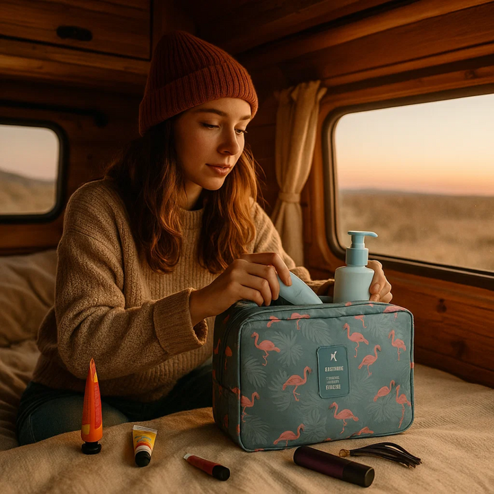 Lisslune | TravelEase – Water-repellent Cosmetic Bag with Hook and Compartments | Travel Toiletry Bag