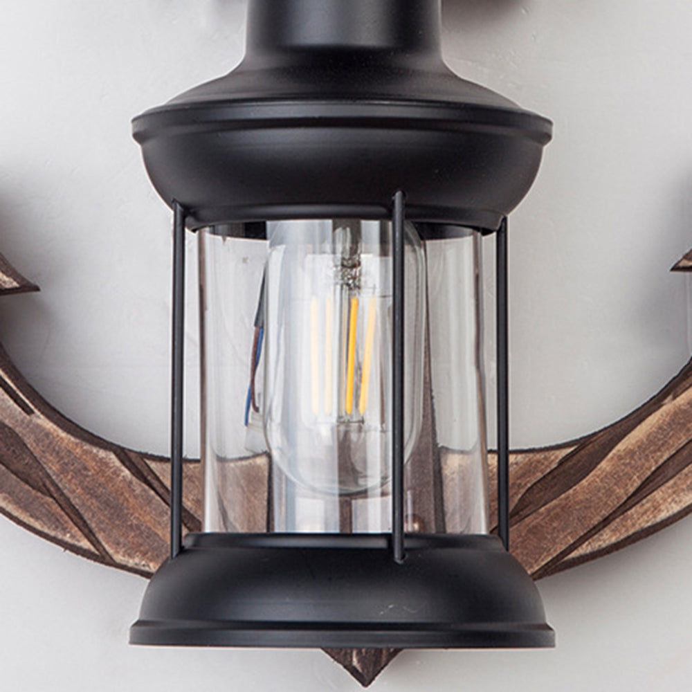 Lisslune | Rustic Wood Anchor Wall Lamp with Lantern