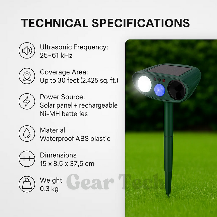 Lisslune | Solar Powered Ultrasonic Rabbit Repeller with Flashing Light – Effective Pest Control for Gardens and Yards