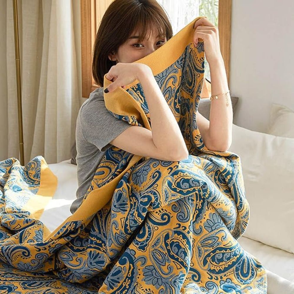 Lisslune | Azure Golden Retro Cotton Blanket
