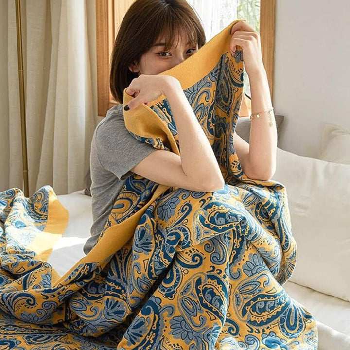 Lisslune | Azure Golden Retro Cotton Blanket