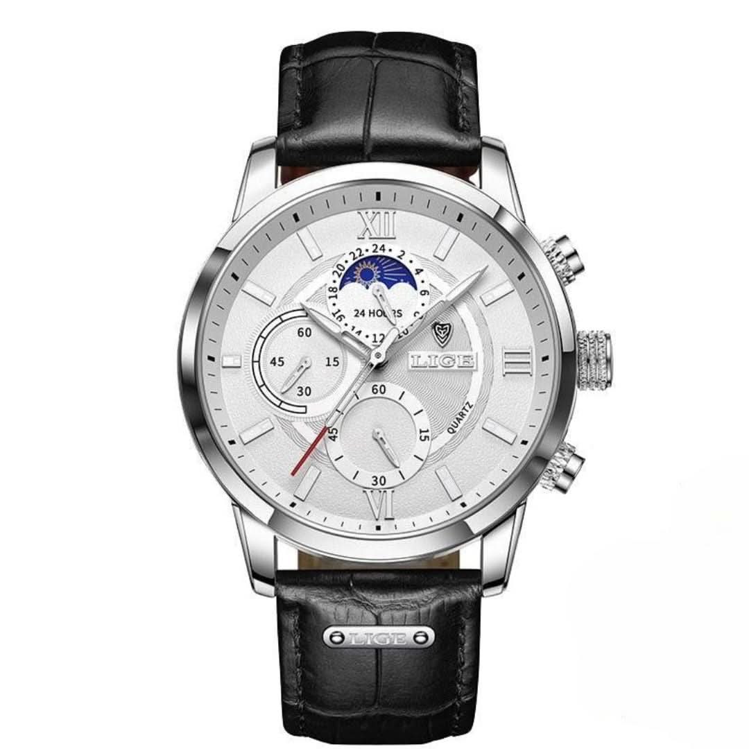 Lisslune | Men’s Stainless Steel Leather Strap Watch with Date