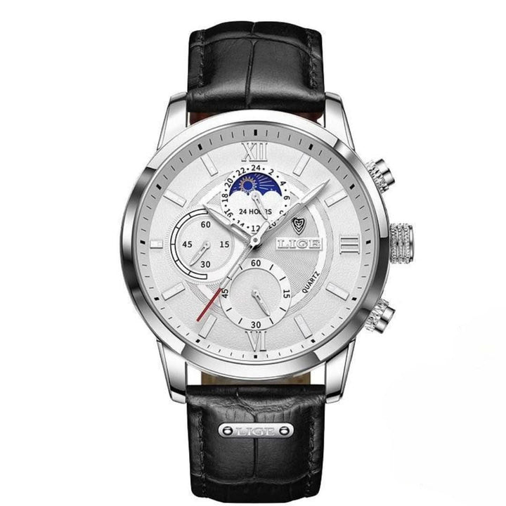 Lisslune | Men’s Stainless Steel Leather Strap Watch with Date