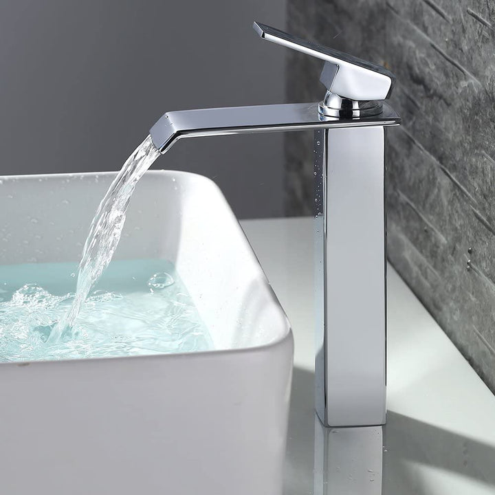 Lisslune | Waterfall taps bathroom Chrome Bath fittings High single-lever mixer Waterfall mixer tap sink
