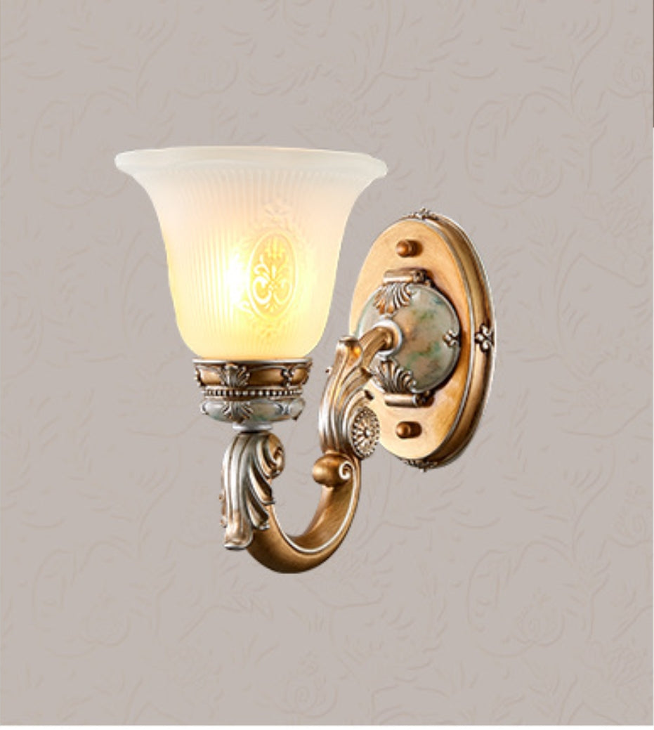 Skørter | Bloom Floral Wall Light French Country Milk Glass Single Bulb White Wall Mounted Lamp with Carved Flower Decor