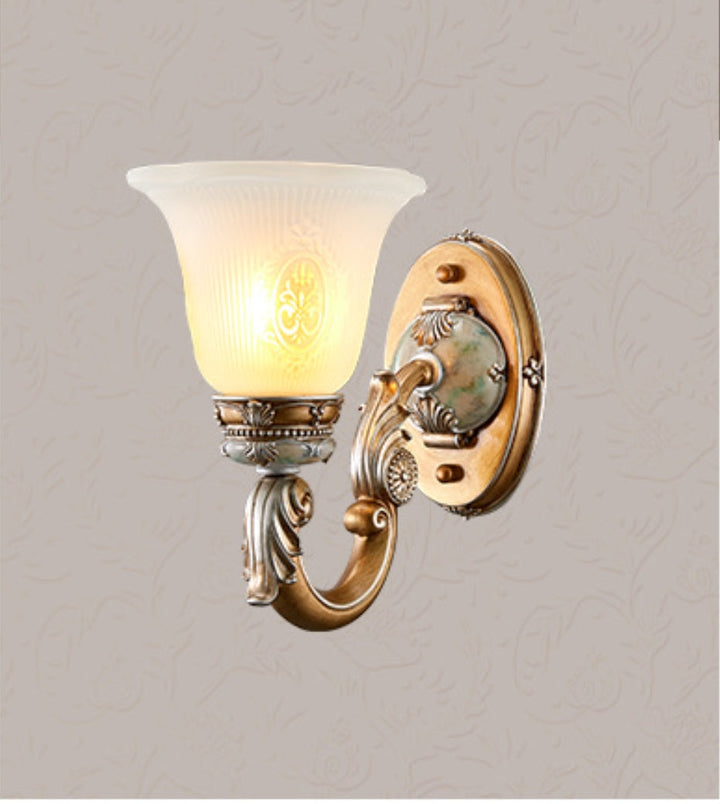 Skørter | Bloom Floral Wall Light French Country Milk Glass Single Bulb White Wall Mounted Lamp with Carved Flower Decor