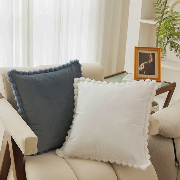 Lisslune | Velvet Pom-Pom Trim Cushion Cover