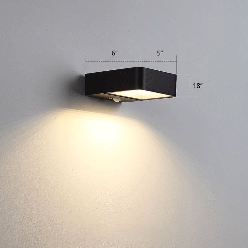 Skørter | Metal Rectangular Sun Wall Lamp Simplicity LED Black Wall Lamp for Patio