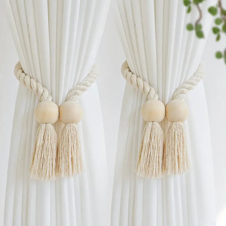 Lisslune | Wooden Bead Tassel Curtain Tie Back | 2Pcs Set