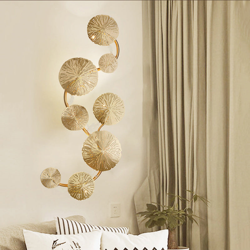 Skørter | 19.5"/23.5"/28" Width 5/6/8-Light Lotus Leaf Wall Lamp Art Deco Gold Finish Stainless Steel Flush Wall Lamp