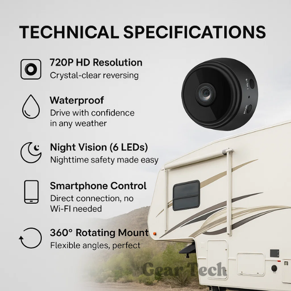 Lisslune | HD Wireless Backup Camera for RVs, Trucks, and Trailers - Night Vision, Waterproof, Easy Installation
