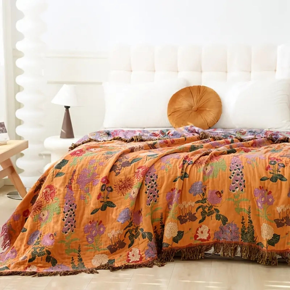 Lisslune | Botanic Floral Cotton Tassel Blanket
