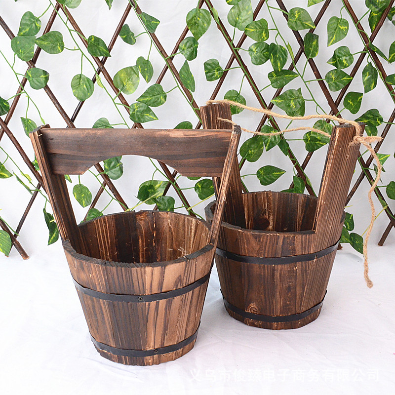 Lisslune | Wooden Bucket Planter in Barrel Design for Garden and Terrace – Decorative Flower Pots made of Wood