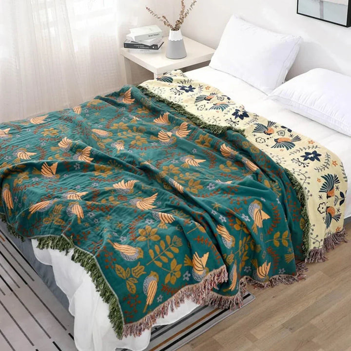 Lisslune | Reversible Scandinavian Blanket with Bird Design