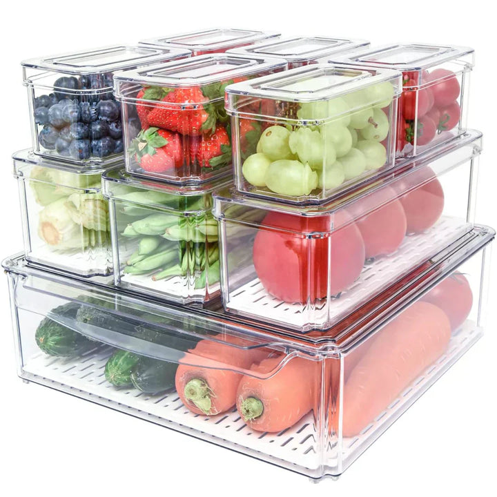 Lisslune | Stackable Fridge Organiser Set – 10 Clear Storage Boxes for Freshness & Kitchen Order