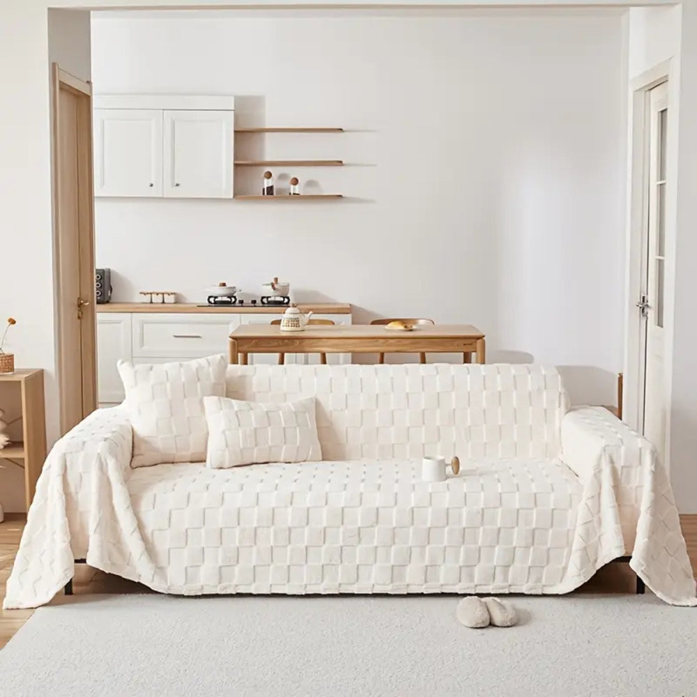 Lisslune | Checkered Plush Velvet Sofa Cover