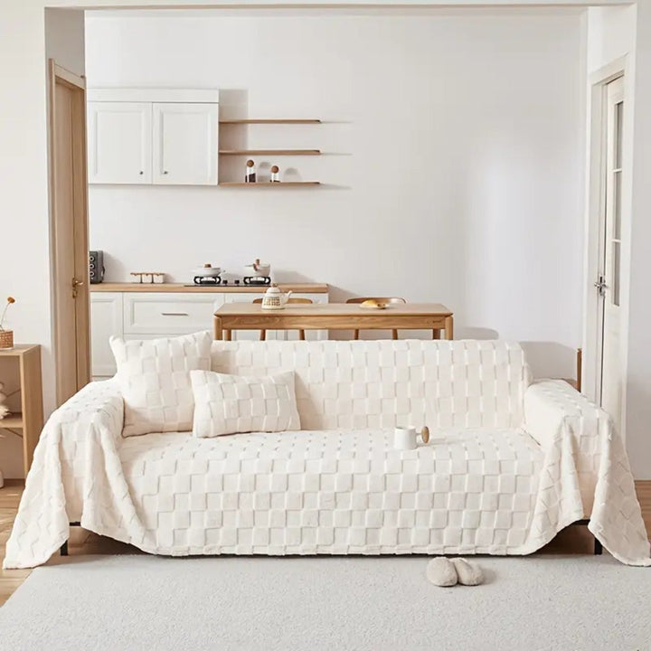 Lisslune | Checkered Plush Velvet Sofa Cover