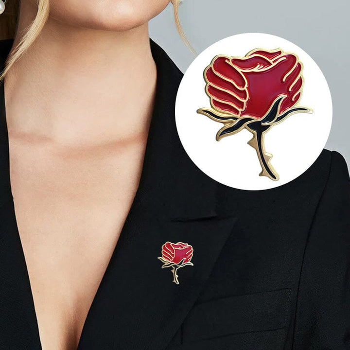 Lisslune | Enamel and crystal brooch with red rose