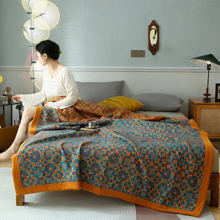 Lisslune | Six-Layer Cotton Blanket with Orange-Blue Pattern