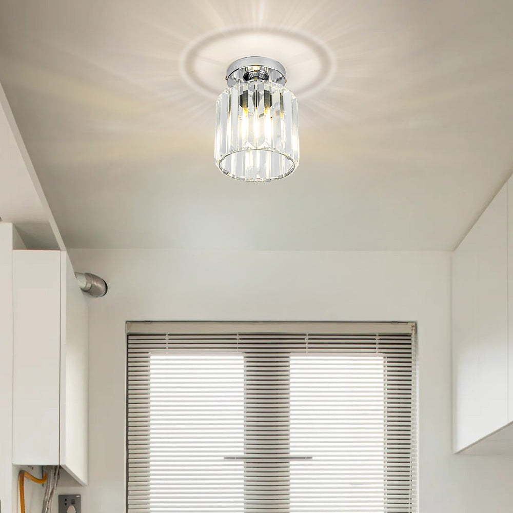 Lisslune | Modern 1-Light Flush Mount Ceiling Light | Black Brass Fixture with Crystal Shade for Hallway & Living Room