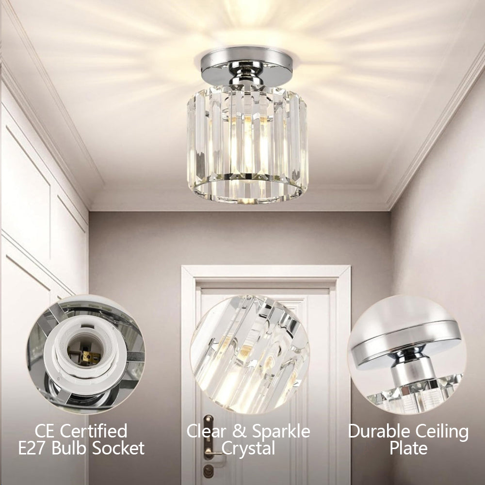 Lisslune | Modern 1-Light Flush Mount Ceiling Light | Black Brass Fixture with Crystal Shade for Hallway & Living Room