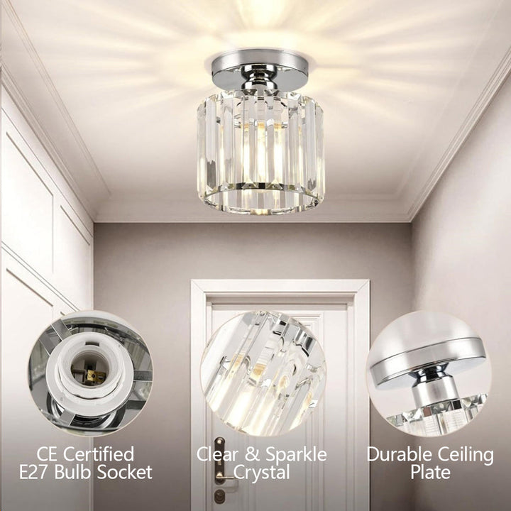 Lisslune | Modern 1-Light Flush Mount Ceiling Light | Black Brass Fixture with Crystal Shade for Hallway & Living Room