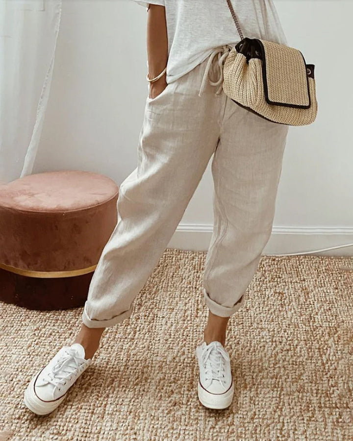 Lisslune | Cotton-Linen solid color pants