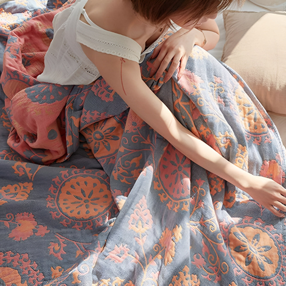 Lisslune | Rustic Floral Cotton Reversible Blanket