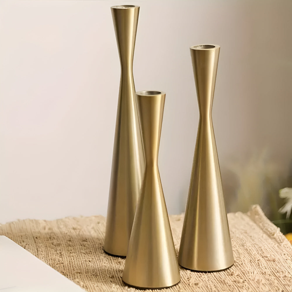 Lisslune | Sleek Nordic Brass Waist Candlestick| 3pcs Set