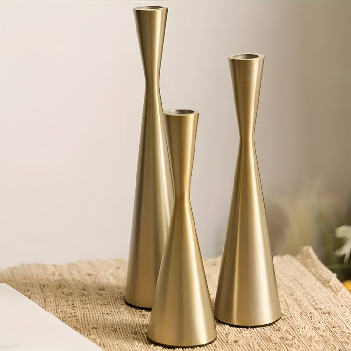 Lisslune | Sleek Nordic Brass Waist Candlestick| 3pcs Set