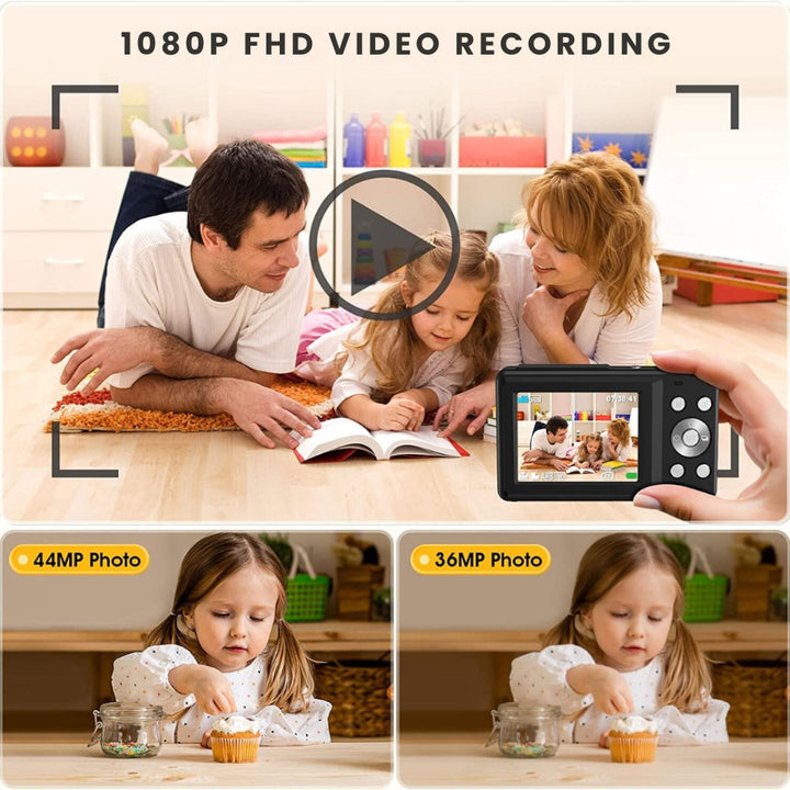 Lisslune | Portable Digital Camera 1080P 44MP with 16X Zoom – Compact Vlogging Camera with LCD Screen, Rechargeable, Perfect for Teens and Students