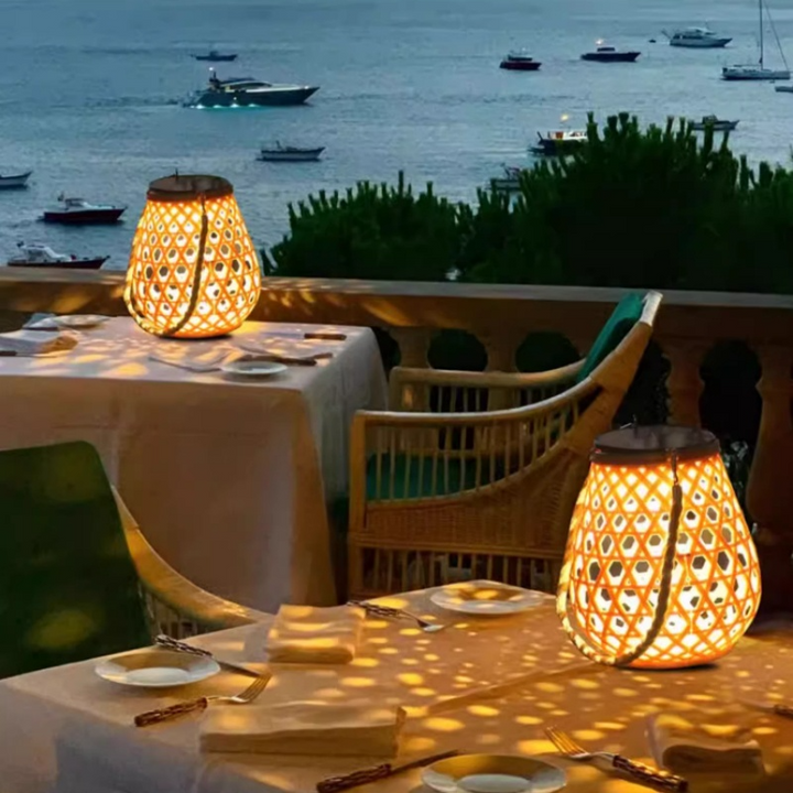 Lisslune | Solar LED Rattan Lantern – Large Outdoor Lighting in Oval Design for Garden and Terrace