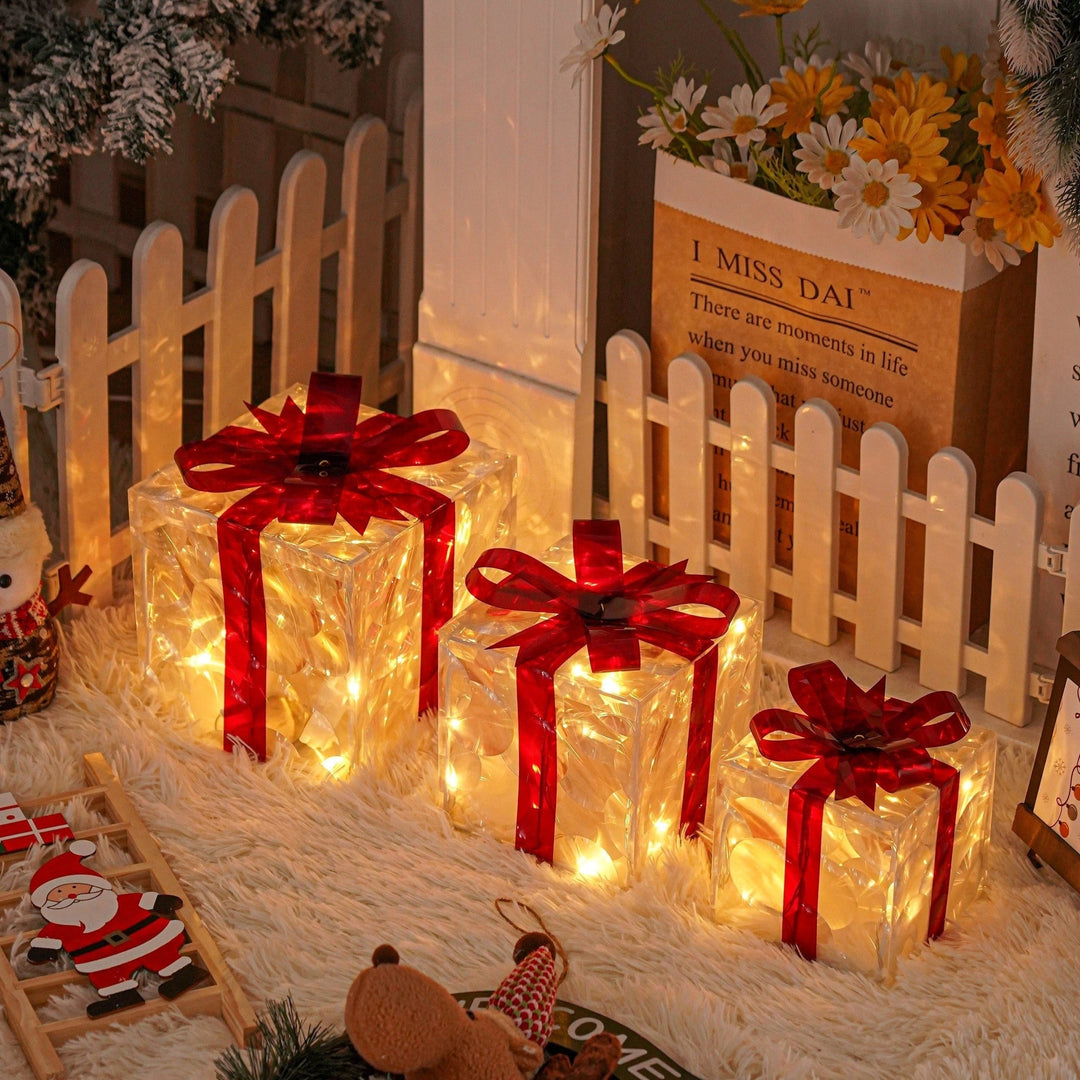 Lisslune | GlowBox LED Gift Boxes – Set of 3 Illuminated Christmas Gifts for Indoor and Outdoor