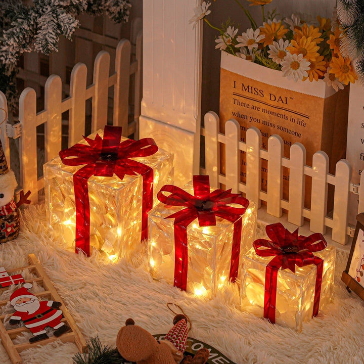 Lisslune | GlowBox LED Gift Boxes – Set of 3 Illuminated Christmas Gifts for Indoor and Outdoor
