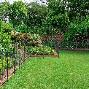 Rynx | 10-pack decorative garden fence, 24in(H) x 10ft(L) stainless steel animal barrier for the garden, dog & rabbit border, curved D