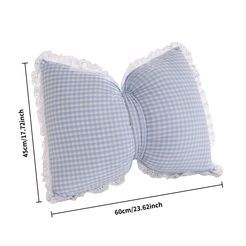 Lisslune | Niedliches Schleifen-Karomuster-Wurfkissen - Minimalistischer Stil Dekokissen mit Spitzenborte, 100% Polyester, Maschinenwaschbar für Wohnzimmer, Schlafzimmer & Rücksitz des Autos - Pink, Blau, Grün, Gelb, Gemütliche Wohnakzente | Polye