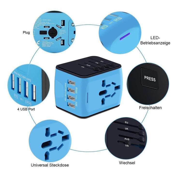 Lisslune | Bequee Universal World Plug Travel Adapter, blue