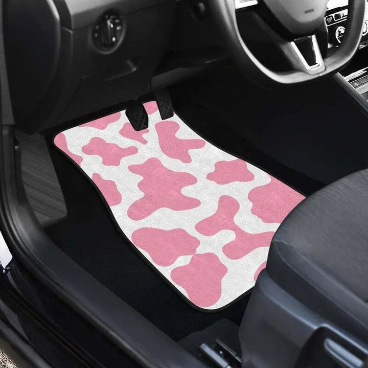Lisslune | Pastel Pink & White Cow Print Car Mats