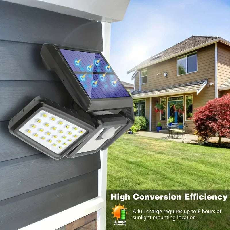 Lisslune | Solar LED Floodlight with Motion Sensor – 3-Head Outdoor Security Lighting for Garden, Driveway & Garage