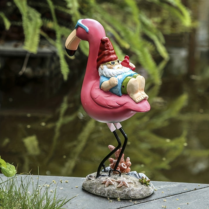 Lisslune | Flamingo relaxing garden gnome statue