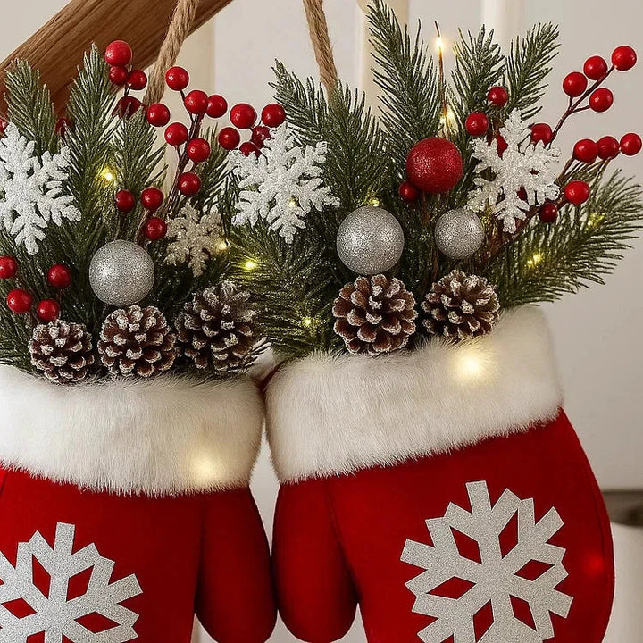 Lisslune | Pre-lit Christmas wreath in mitten shape – 120 LEDs with timer function