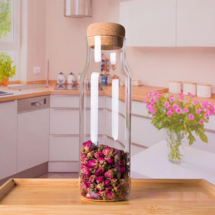 Lisslune | Elegant handmade glass drinking bottle with natural cork stopper - Ideal for hot and cold drinks