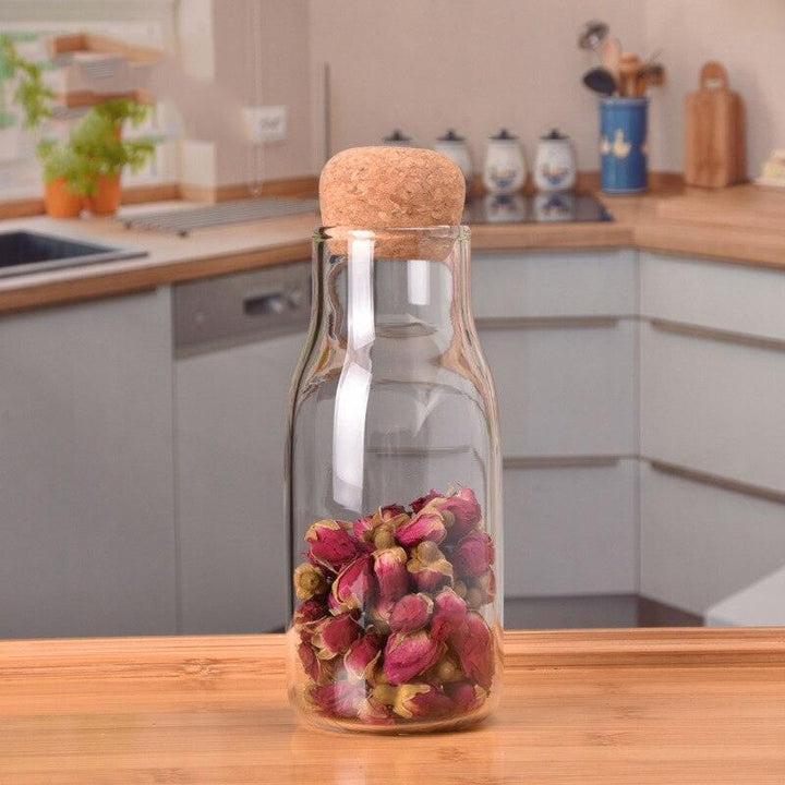 Lisslune | Elegant handmade glass drinking bottle with natural cork stopper - Ideal for hot and cold drinks