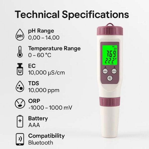 Lisslune | Digital Pool Tester – Measuring device for pH and chlorine for easy pH measurement in pool water