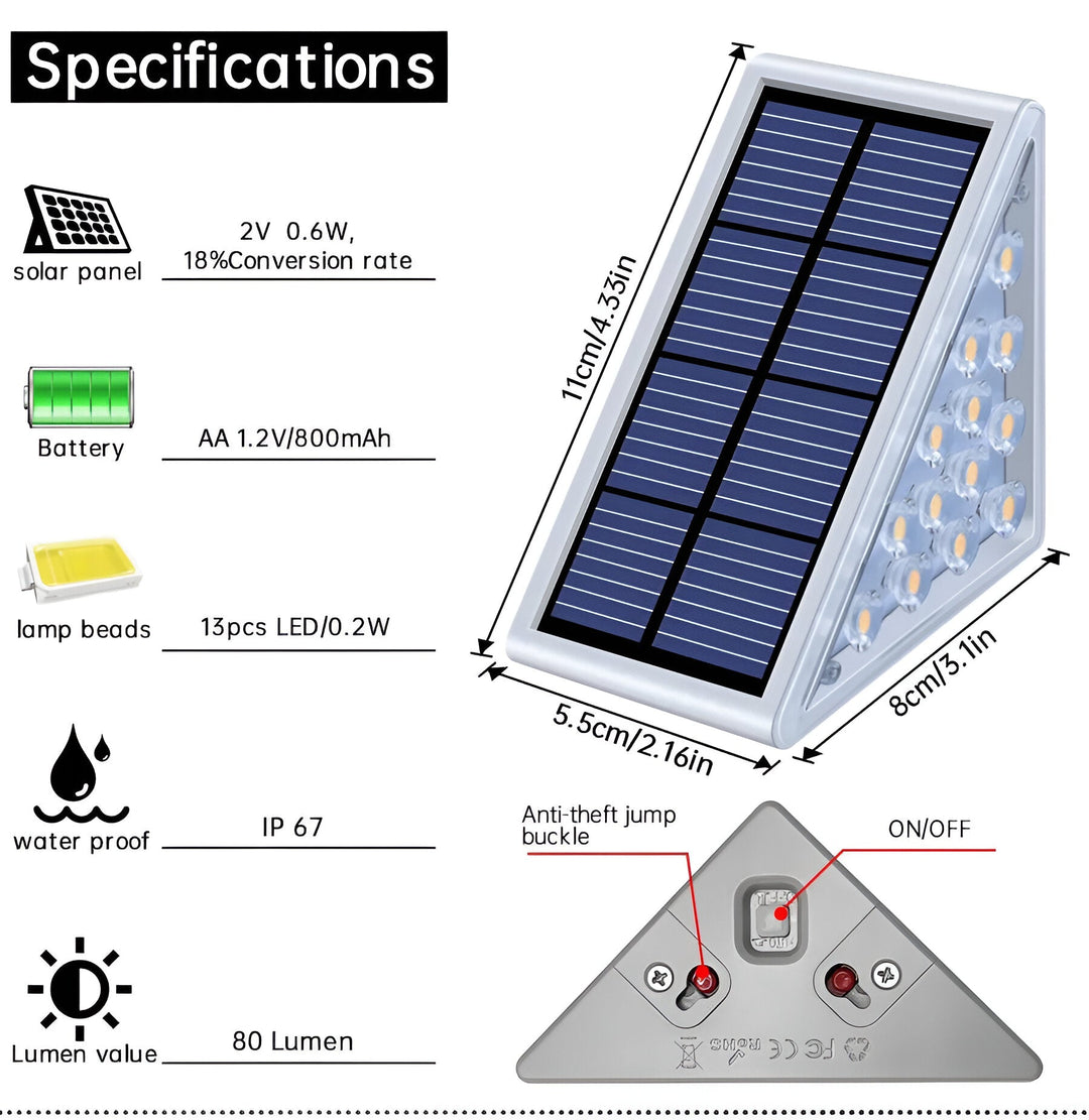 Lisslune | 2-Pack Triangular Solar Step Lights – IP67 Waterproof LED Outdoor Garden Lights