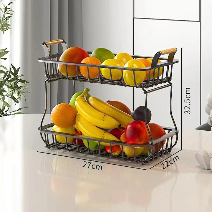 Lisslune | Stackable fruit basket made of metal wire with wooden handles