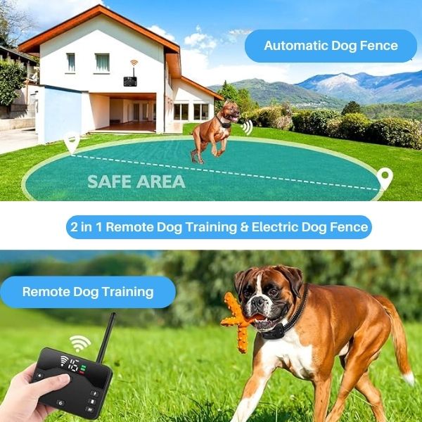 Lisslune | 2-in-1 Wireless Pet Training Collars and Dog Fence Sound Check Electric and Vibrating Shock Dog Collar Fence From 65 to 1640 Feet
