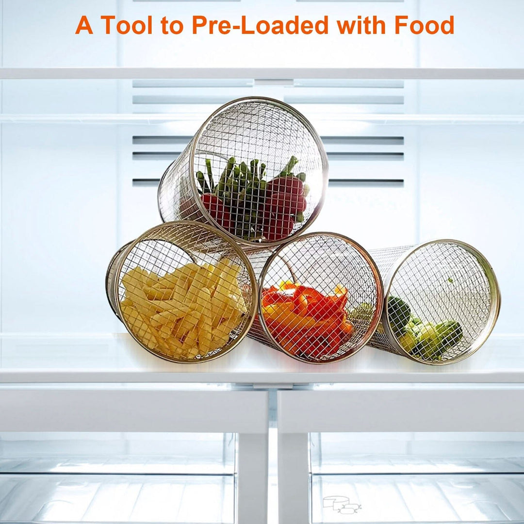Lisslune | 2-piece: Portable BBQ Rolling Basket Round Stainless Steel Grill